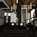 Traditional Tea Room Interior Design With Round Window Guqin And Wooden Decor