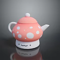 Adorable Pink Mushroom Shaped Teapot With White Dots And Smiley Face Design