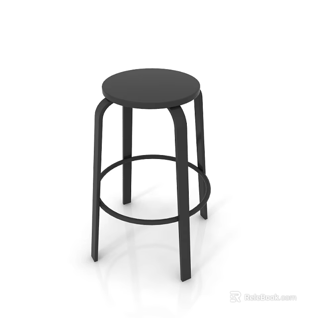 Modern Black Round Seat Stool With Metal Frame And Circular Footrest Design 3d model 