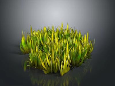 Lush Green And Yellow Grass Cluster In 3D Render With Reflective Surface 3d model