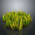 Lush Green And Yellow Grass Cluster In 3D Render With Reflective Surface