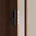 Modern Wooden Door With Electronic Lock Wood Grain Frame And White Label