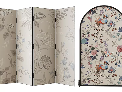 Exquisite Room Screens With Floral And Bird Patterns 3d model