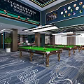 Modern Billiard Room Interior With Green Felt Tables Ceiling Lights And Carpet