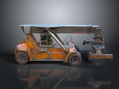 Orange Industrial Forklift With Telescopic Boom Lifting Attachment And Worn Exterior 3d model
