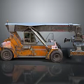 Orange Industrial Forklift With Telescopic Boom Lifting Attachment And Worn Exterior