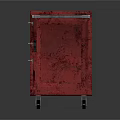 Red Storage Cart with Black Top and Metal Handle on Wheels Industrial Design