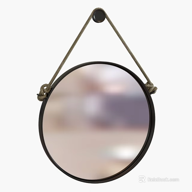 Round Decorative Mirror with Black Frame Hanging by Rope for Home Wall 3d model 