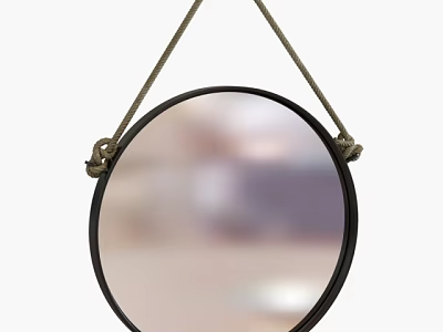 Round Decorative Mirror with Black Frame Hanging by Rope for Home Wall 3d model