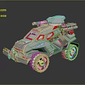 Gray Sci Fi Off Road Vehicle With Red Accents Top Mounted Cannon And Missile Launchers