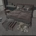 Soft Pink Kids Bed Interior With Plush Toys Upholstered Ottoman Nightstand And Rug