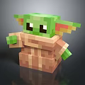 Pixel Style Green Character Amusement Equipment With Brown Outfit And Big Eyes