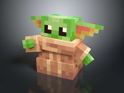 Pixel Style Green Character Amusement Equipment With Brown Outfit And Big Eyes 3d model