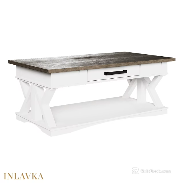 Modern Rustic Dining Table With Dark Wood Top White X Legs And Drawer 3d model 