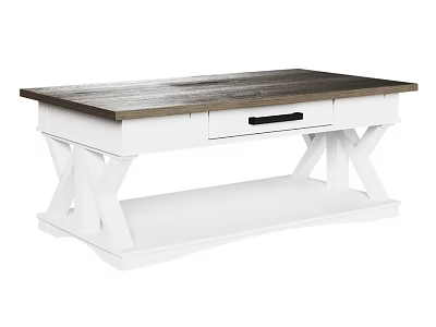 Modern Rustic Dining Table With Dark Wood Top White X Legs And Drawer 3d model