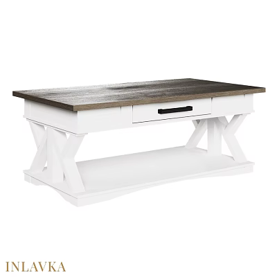 Modern Rustic Dining Table With Dark Wood Top White X Legs And Drawer 3d model