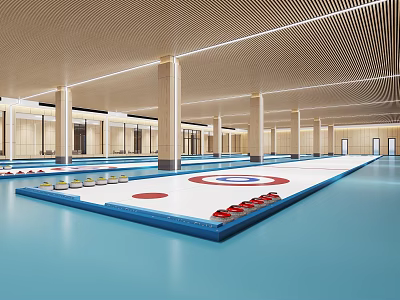Modern Curling Rink Facility With Playing Area And Equipment 3d model