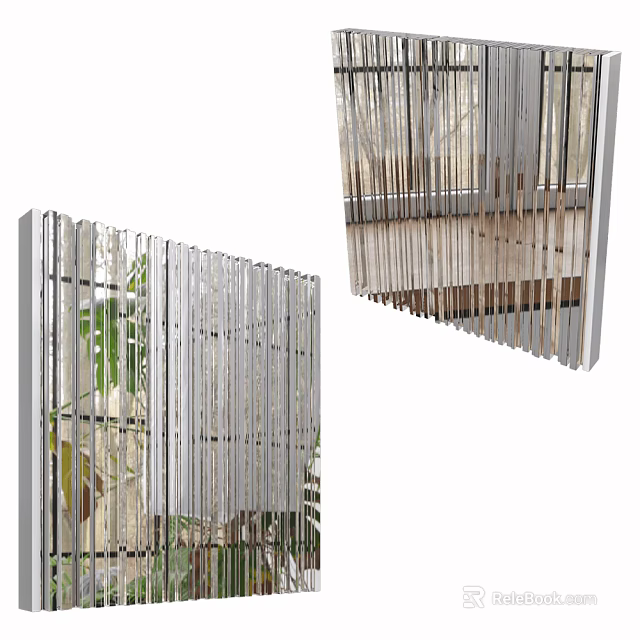 Modern Indoor Room Divider With Vertical Slats And Greenery Background 3d model 