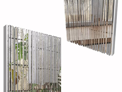 Modern Indoor Room Divider With Vertical Slats And Greenery Background 3d model