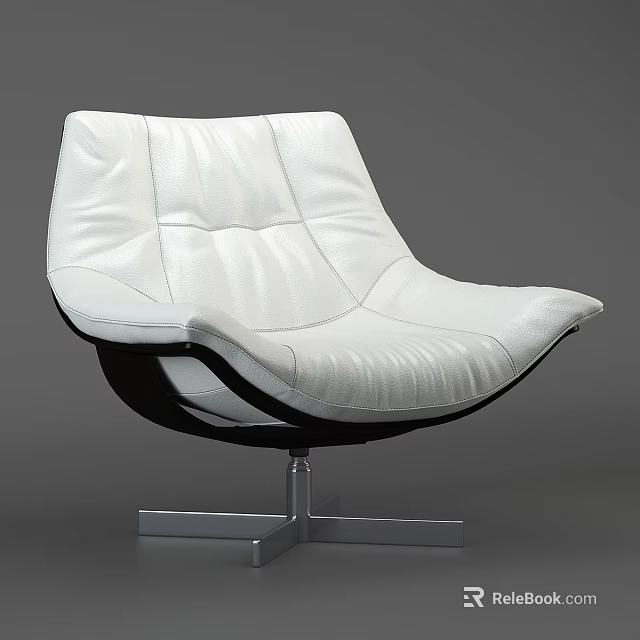 White Leather Leisure Chair With Modern Design And Black Metal Cross Base 3d model 