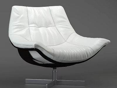 White Leather Leisure Chair With Modern Design And Black Metal Cross Base 3d model