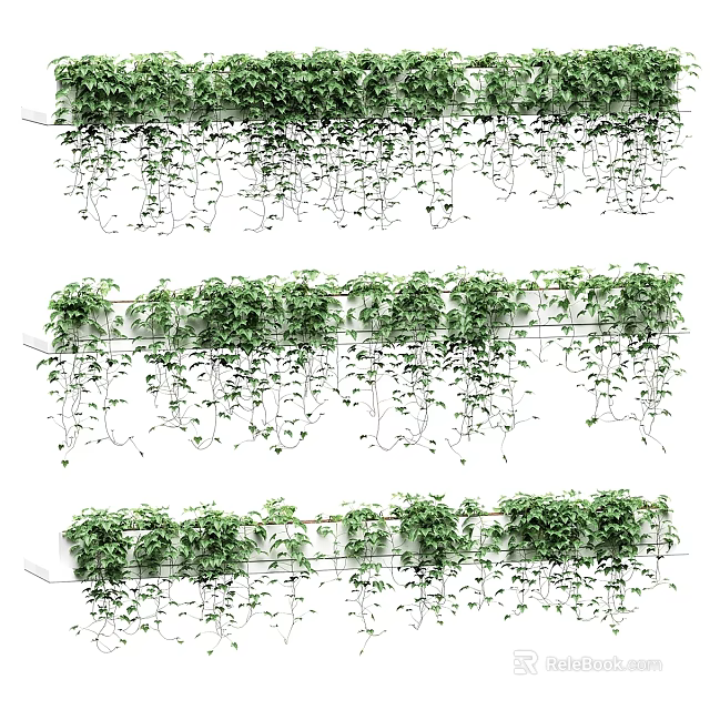 Green Hanging Vine Decorative Plant Set With Lush Foliage And Shelf 3d model 