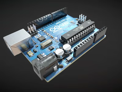 Detailed View of Computer Circuit Board with Electronic Components Chips and Connectors 3d model