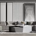 Modern Gray L-shaped Sofa With Geometric Marble Coffee Table And Decorative Pillows 3d model