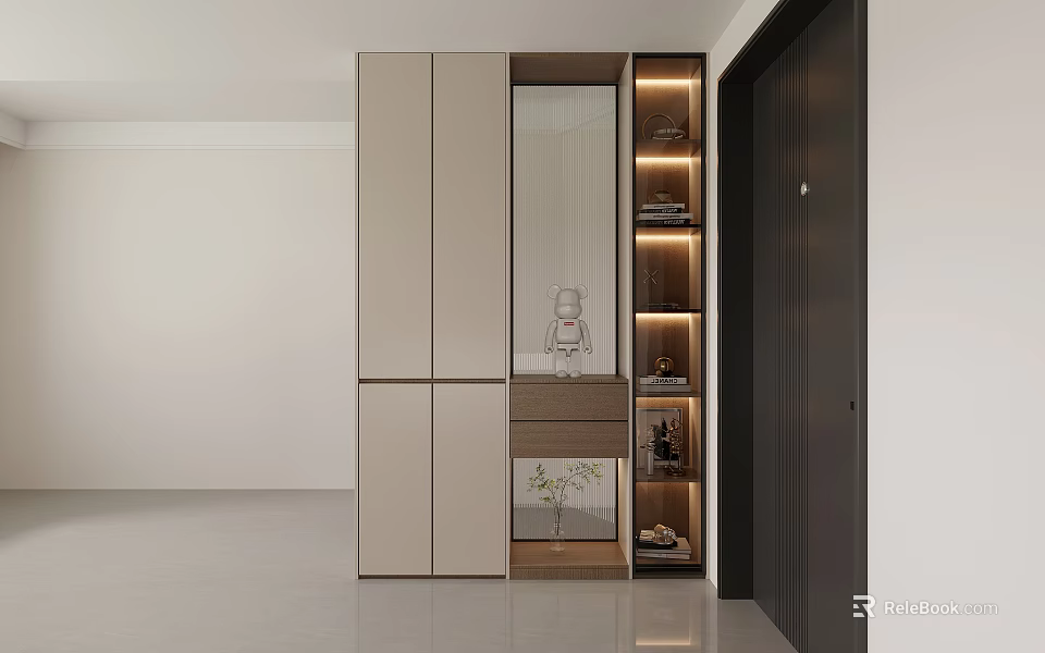 Modern Stylish Shoe Cabinet With Mirror LED Lighting And Storage Shelves In Entryway 3d model 