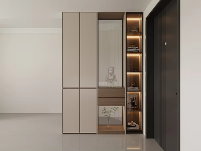 Modern Stylish Shoe Cabinet With Mirror LED Lighting And Storage Shelves In Entryway 3d model