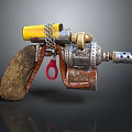 Steampunk Pistol Design With Wooden Grip Yellow Component Chain And Metallic Details