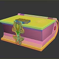 Colorful Pink And Yellow Decorative Storage Box With Gold Lock And Ornaments