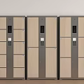 Three Side by Side Wardrobes with Electronic Locks Multiple Compartments Light Wood Dark Gray 3d model