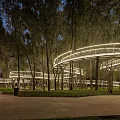 Illuminated Circular Walkway In Night Park With Tall Trees And Path 3d model