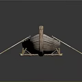 Traditional Handcrafted Wicker Boat With Wooden Paddle And Support Stand