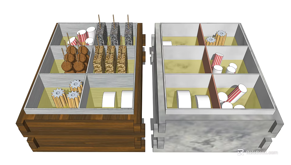 Commercial Food Display Equipment with Organized Compartments for Snacks and Paper Cups 3d model 