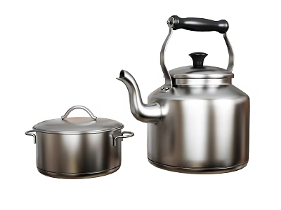 High Quality Durable Stainless Steel Kitchenware Set With Kettle And Covered Pot 3d model
