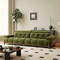 Green Velvet Leisure Sofa Set With Wooden Legs And Potted Plant In Modern Living Room