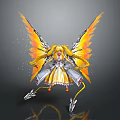 Futuristic Fantasy Female Character With Golden Hair Yellow Orange Mechanical Wings And Silver Spikes