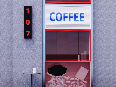 Modern Door Head Coffee Shop Facade 3d model