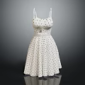 White Polka Dot Dress with Spaghetti Straps Fitted Waist and A line Skirt