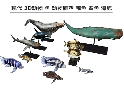 Modern 3D Aquatic Animal Sculptures Including Whales Sharks Dolphins And Fish 3d model