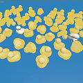 Numerous Yellow Rubber Duck Dolls Scattered on Blue Background 3d model