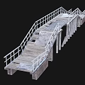 Industrial Metal Railing Bridge Structure With Wooden Planks And Concrete Supports