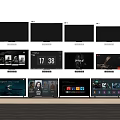 Various Modern Televisions Showing Different Screen Content on Wall and Stand 3d model