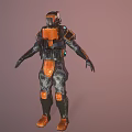 Futuristic Orange Black Armored Character Battling Alien Creature In Sci Fi Scene 3d model