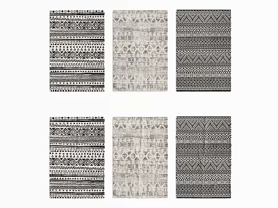 Stylish Square Rugs with Black and White Geometric Patterns and Various Designs 3d model