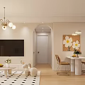 Soft Warm Cream Tone Open Plan Dining And Living Room With Cozy Modern Interior Design