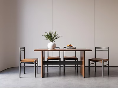 Modern Middle Ancient Dining Table and Chair Combination Leisure Chair Single Chair Vase Floral Art 3d model