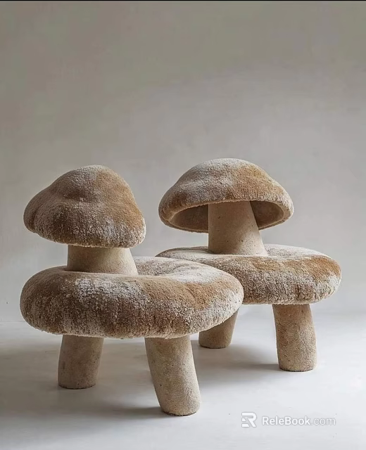 Three Brown Mushroom Shaped Stools With Powdery Texture And Clay Material 3d model
